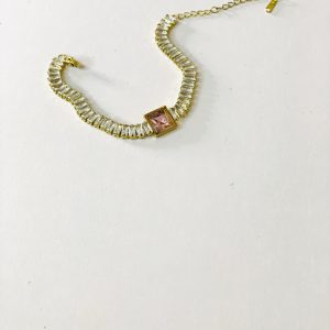 Pink stone stainless bracelet